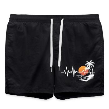 Sonnenuntergang mit Palmen und Herzschlag - Badeshorts - Schwarz - Vorne - AI Model Male 185 light (185cm)