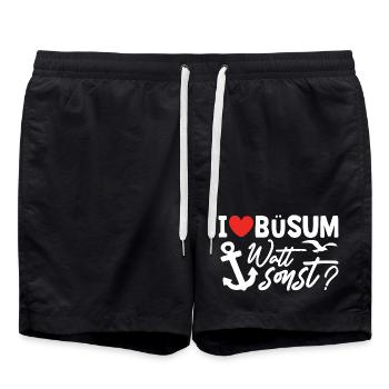 Nordsee Urlaub BÜSUM WATT SONST Lustiges - Badeshorts - Schwarz - Vorne - AI Model Male 185 light (185cm)