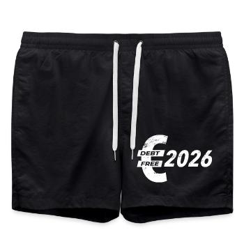 Schuldenfrei im Neuen Jahr | gute Vorsätze 2026 - Badeshorts - Schwarz - Vorne - AI Model Male 185 light (185cm)
