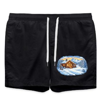 Winterliche Skihütte in den Bergen – Alpenidylle - Badeshorts - Schwarz - Vorne - AI Model Male 185 light (185cm)