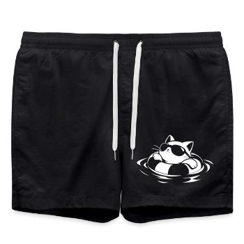 Un chat cool dans l’eau - Short de bain - noir - Devant - AI Model Male 185 light (185cm)