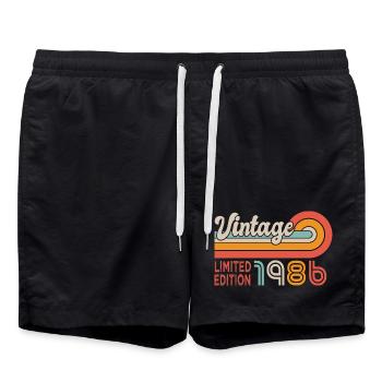 1986 birthday Born in 1986 40 years old - Swim Trunks - black - Front - AI Model Male 185 light (185cm)