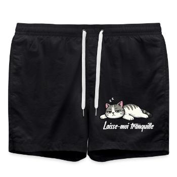 T-shirt Chat Laisse-moi tranquille drôle - Short de bain - noir - Devant - AI Model Male 185 light (185cm)