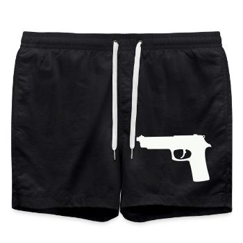 Pistolen-Silhouette in Kontrast - Badeshorts - Schwarz - Vorne - AI Model Male 185 light (185cm)