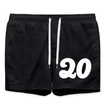 20. 20. JAHRESTAG. 20-JÄHRIGES JUBILÄUM. 20 JAHRE. - Badeshorts - Schwarz - Vorne - AI Model Male 185 light (185cm)