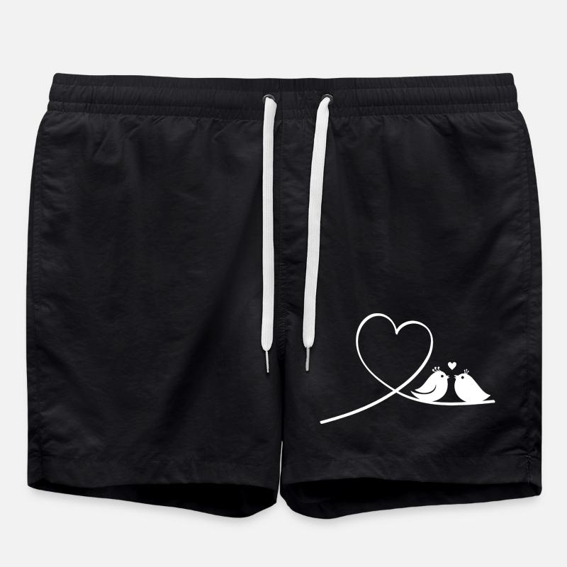 Verliebte Vögel mit Herz Silhouette - Badeshorts - Schwarz