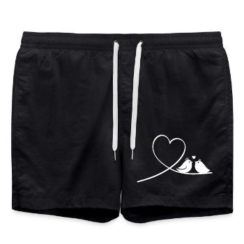 Couple romantique d’oiseaux avec dessin en forme de cœur - Short de bain - noir - Devant - AI Model Male 185 light (185cm)
