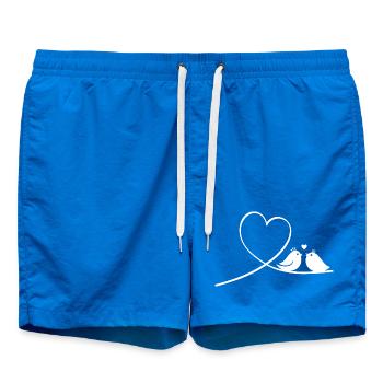 Romantic Couple of Birds with Heart Line Art - Swim Trunks - cobalt blue - Front