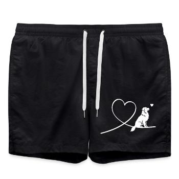 Australian Shepherd Dog with Heart Silhouette - Swim Trunks - black - Front - AI Model Male 185 light (185cm)