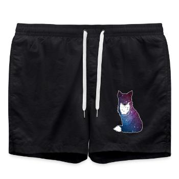 Fuchs mit Sternenhimmel, Space, Galaxy, Weltall - Badeshorts - Schwarz - Vorne - AI Model Male 185 light (185cm)