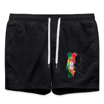 Portugal flag on the Portugal map EN - Swim Trunks - black - Front - AI Model Male 185 light (185cm)