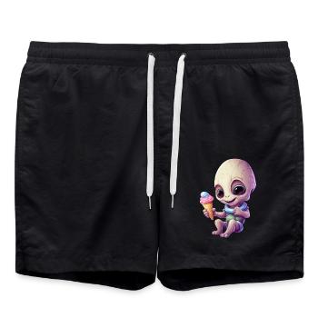 Alien enjoys ice cream in summer - Swim Trunks - black - Front - AI Model Male 185 light (185cm)