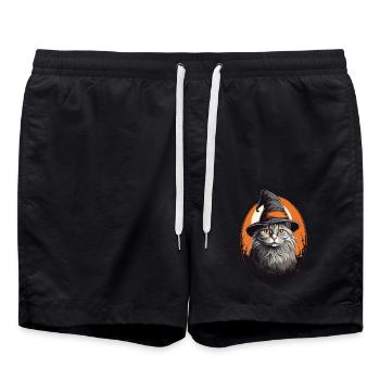 Halloween Katze - Badeshorts - Schwarz - Vorne - AI Model Male 185 light (185cm)