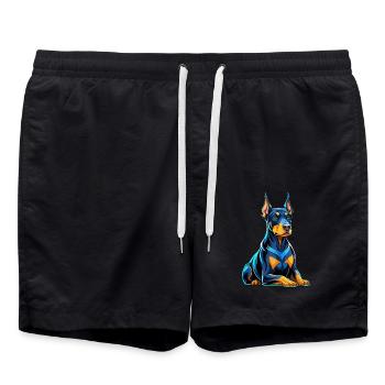 Dobermann sitzend mit Hundeblick - Badeshorts - Schwarz - Vorne - AI Model Male 185 light (185cm)