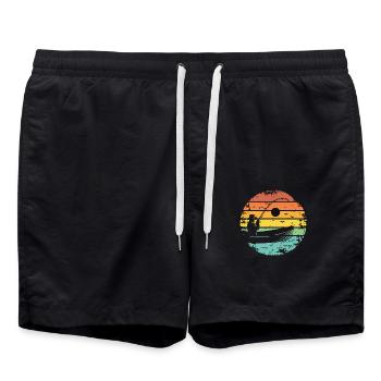 Pêche Pêcheur Bateau Rétro Coucher de soleil - Short de bain - noir - Devant - AI Model Male 185 light (185cm)