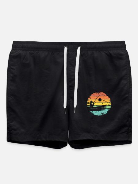 Angeln Fischer Boot Retro Sonnenuntergang - Badeshorts - Schwarz