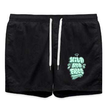 Wild and Free – Graffiti Bubble Style - Swim Trunks - black - Front - AI Model Male 185 light (185cm)