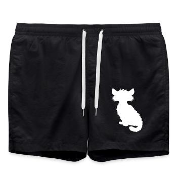 Seated Cat Silhouette Kitten Shadow Outline - Swim Trunks - black - Front - AI Model Male 185 light (185cm)