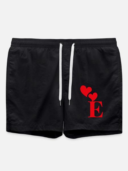 Letter e red heart - Swim Trunks - black
