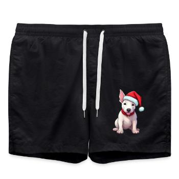 Bull Terrier with Santa Hat - Swim Trunks - black - Front - AI Model Male 185 light (185cm)