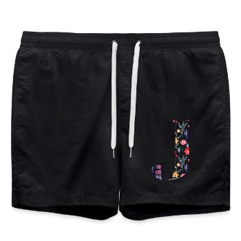 Personalized floral letter j - gift idea - Swim Trunks - black - Front - AI Model Male 185 light (185cm)