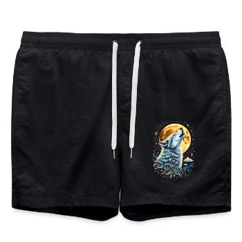 Wolf und Mond – Mystisches Kunstwerk - Badeshorts - Schwarz - Vorne - AI Model Male 185 light (185cm)