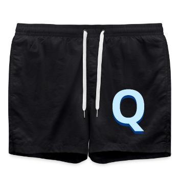 Letter q blue pop and modern - Swim Trunks - black - Front - AI Model Male 185 light (185cm)