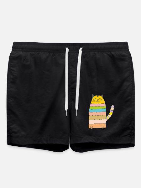 katze geringelt - Badeshorts - Schwarz