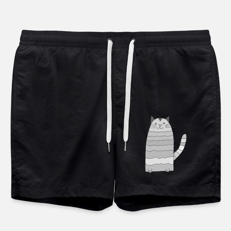 Cat Ringed Grayscale - Swim Trunks - black