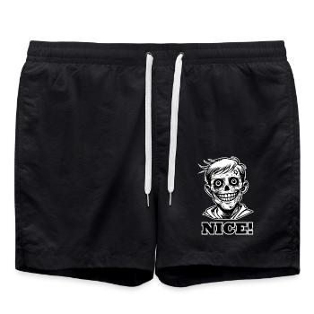 Illustration de zombie souriant - Design « NICE » - Short de bain - noir - Devant - AI Model Male 185 light (185cm)