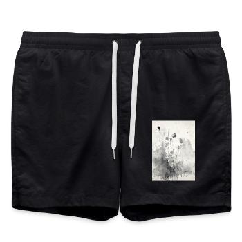 Abstract watercolor painting - Swim Trunks - black - Front - AI Model Male 185 light (185cm)