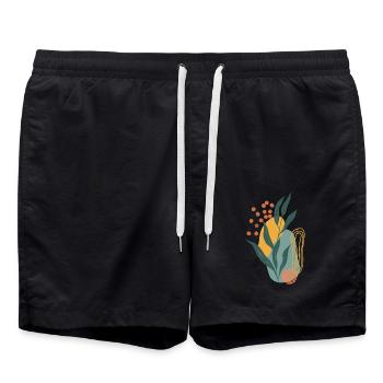 botanical wall art background - Badeshorts - Schwarz - Vorne - AI Model Male 185 light (185cm)
