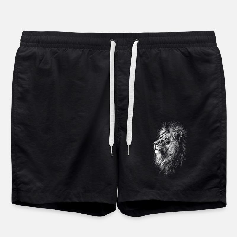 Lion Silhouette Drawing - Swim Trunks - black