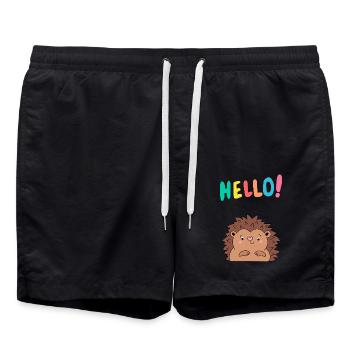Niedlicher Igel sagt Hallo - Geschenkidee - Baby - Badeshorts - Schwarz - Vorne - AI Model Male 185 light (185cm)