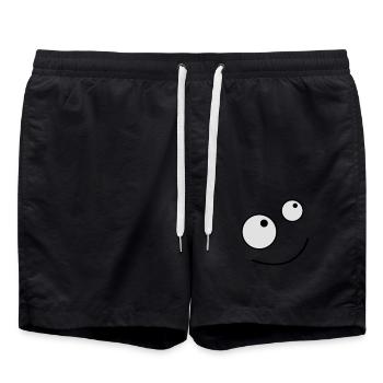 goofy cartoon face looking up smiling - Swim Trunks - black - Front - AI Model Male 185 light (185cm)