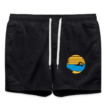 palms island vacation vacation sun beach swimming - Swim Trunks - black - Front - AI Model Male 185 light (185cm)