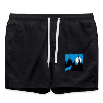 Wolf vor Mond/Sonne Waldbewohner Waldtier Geschenk - Badeshorts - Schwarz - Vorne - AI Model Male 185 light (185cm)