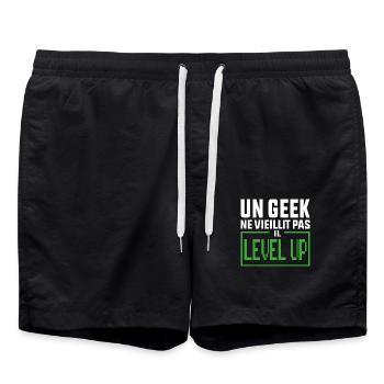 A Geek Does Not Age It Level Up - Swim Trunks - black - Front - AI Model Male 185 light (185cm)