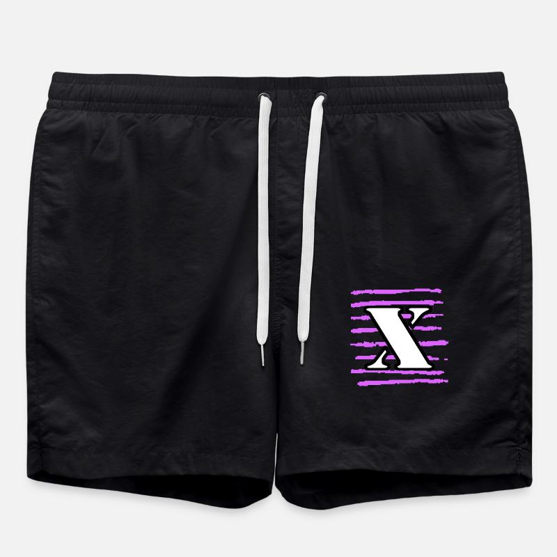 black white purple stripes x - Swim Trunks - black