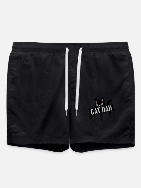 Cat Father Stamp Logo - Swim Trunks - black
