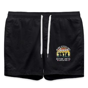 Vintage Cadeau Anniversaire 49 Ans Janvier 1974 - Short de bain - noir - Devant - AI Model Male 185 light (185cm)