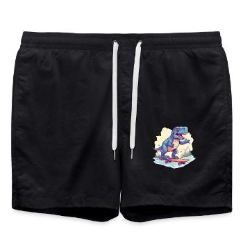 Dino T-Rex on Skateboard - Mountains and Valley - Swim Trunks - black - Front - AI Model Male 185 light (185cm)