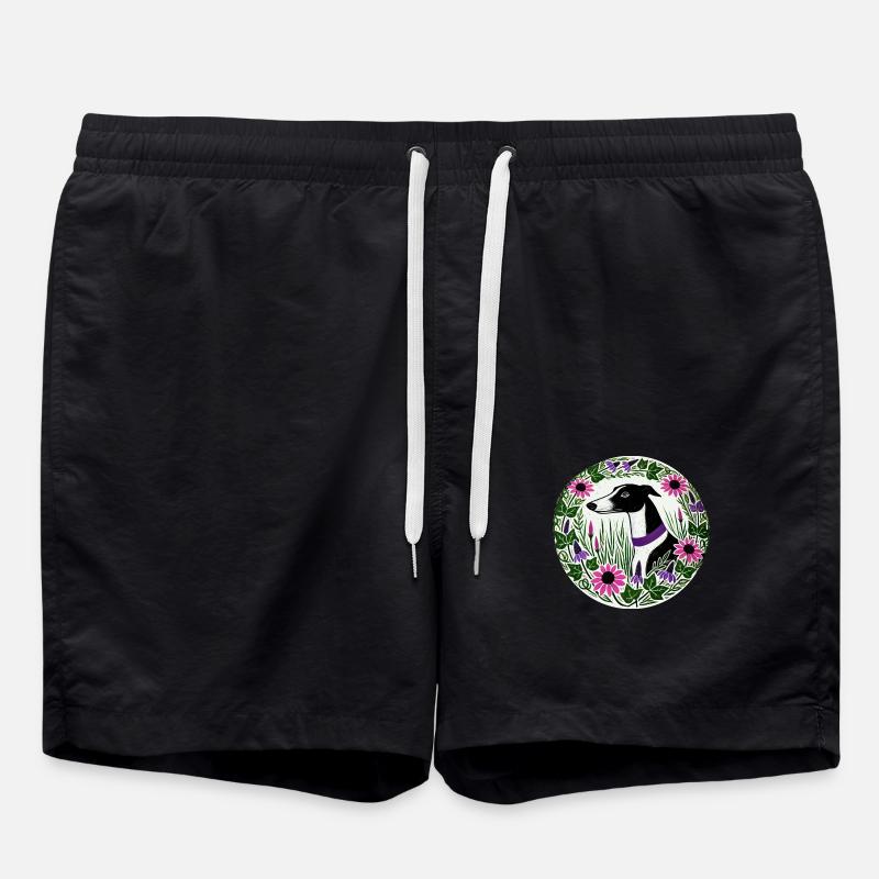 Schwarz-weißer Windhund - Badeshorts - Schwarz