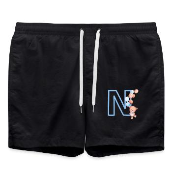 Lettre n bleue ours - Short de bain - noir - Devant - AI Model Male 185 light (185cm)