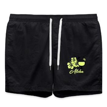 Hawaii Hibiskus Cocktail Aloha - Badeshorts - Schwarz - Vorne - AI Model Male 185 light (185cm)