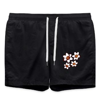 4 Weiße Margeriten Blumen Frühling Sommer Blümchen - Badeshorts - Schwarz - Vorne - AI Model Male 185 light (185cm)