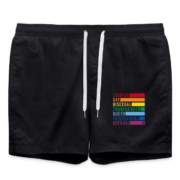 LGBTQIA+ rainbow flag lesbian gay bi plus - Swim Trunks - black - Front - AI Model Male 185 light (185cm)