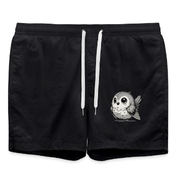 Pica, the Cute Featherball Friend - Swim Trunks - black - Front - AI Model Male 185 light (185cm)