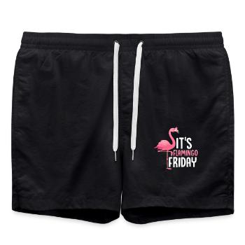 It's Flamingo Friday Cute Pink Bird - Swim Trunks - black - Front - AI Model Male 185 light (185cm)