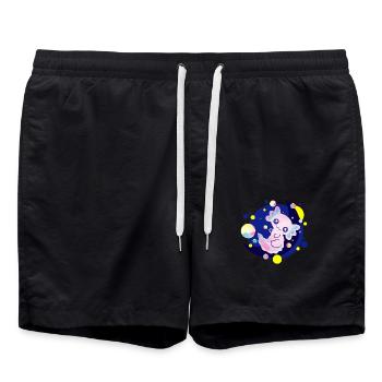 Mignon axolotl sur la lune bulles volantes bulles bulles - Short de bain - noir - Devant - AI Model Male 185 light (185cm)